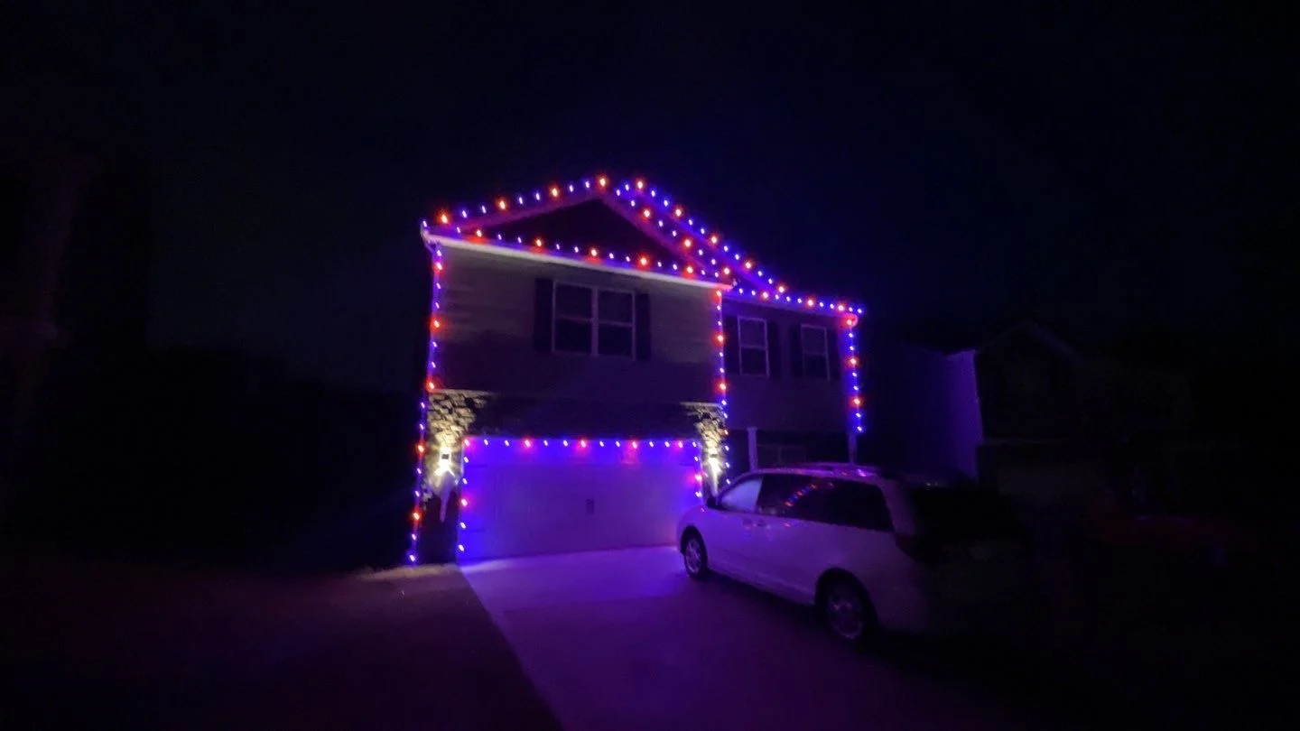 Knoxville Christmas Light Installation in Red and Blue